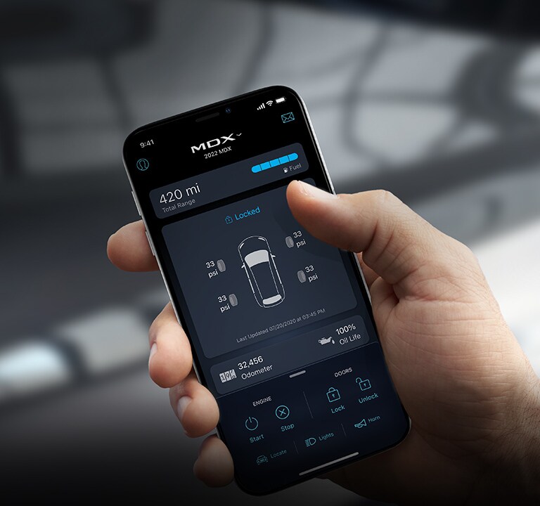 Teléfono con la aplicación AcuraLink abierta de la MDX 2022