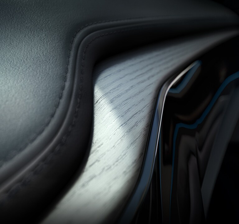 Detalle de madera y cuero de la Acura MDX 2022 con Paquete Avanzado