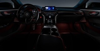 TLX 2022 con Paquete A-Spec e interior de color Ebony con iluminación ambiental del circuito de Suzuka. TLX 2022 con Paquete A-Spec e interior de color Ebony con iluminación ambiental del circuito de Suzuka.