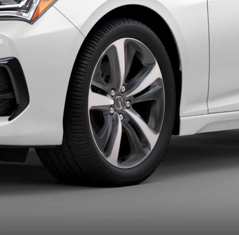 Ruedas de 19 pulgadas con diseño entrelazado y acabado mecanizado en Shark Gray del Acura TLX 2025.