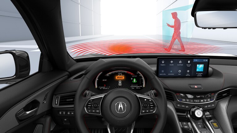 CGI del Acura TLX 2025 con detección de peatones.