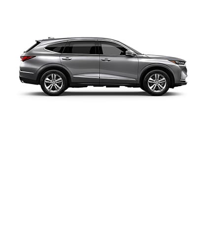 Se muestra la Acura MDX en Solar Silver Metallic, vista lateral (SUV de rendimiento prémium).