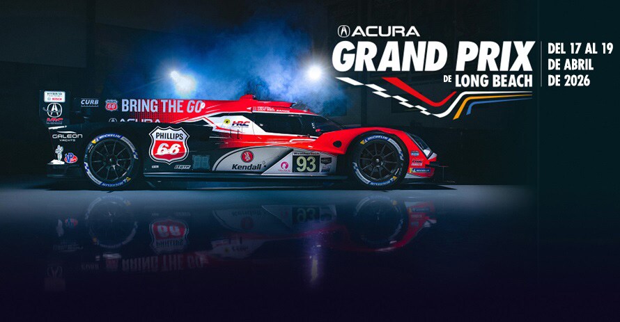Perfil de un Acura ARX-06 2026 en color rojo con el logotipo del Grand Prix de Long Beach