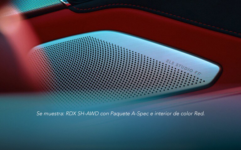 Acura RDX 2026 con Paquete A-Spec Avanzado e interior de color Orchid, que muestra el sistema de audio ELS STUDIO en 3D®.