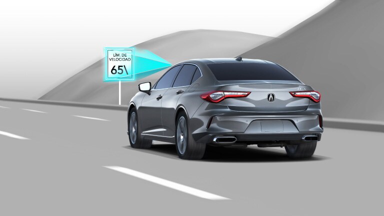 CGI del Acura TLX 2025 con reconocimiento de señales de tránsito.